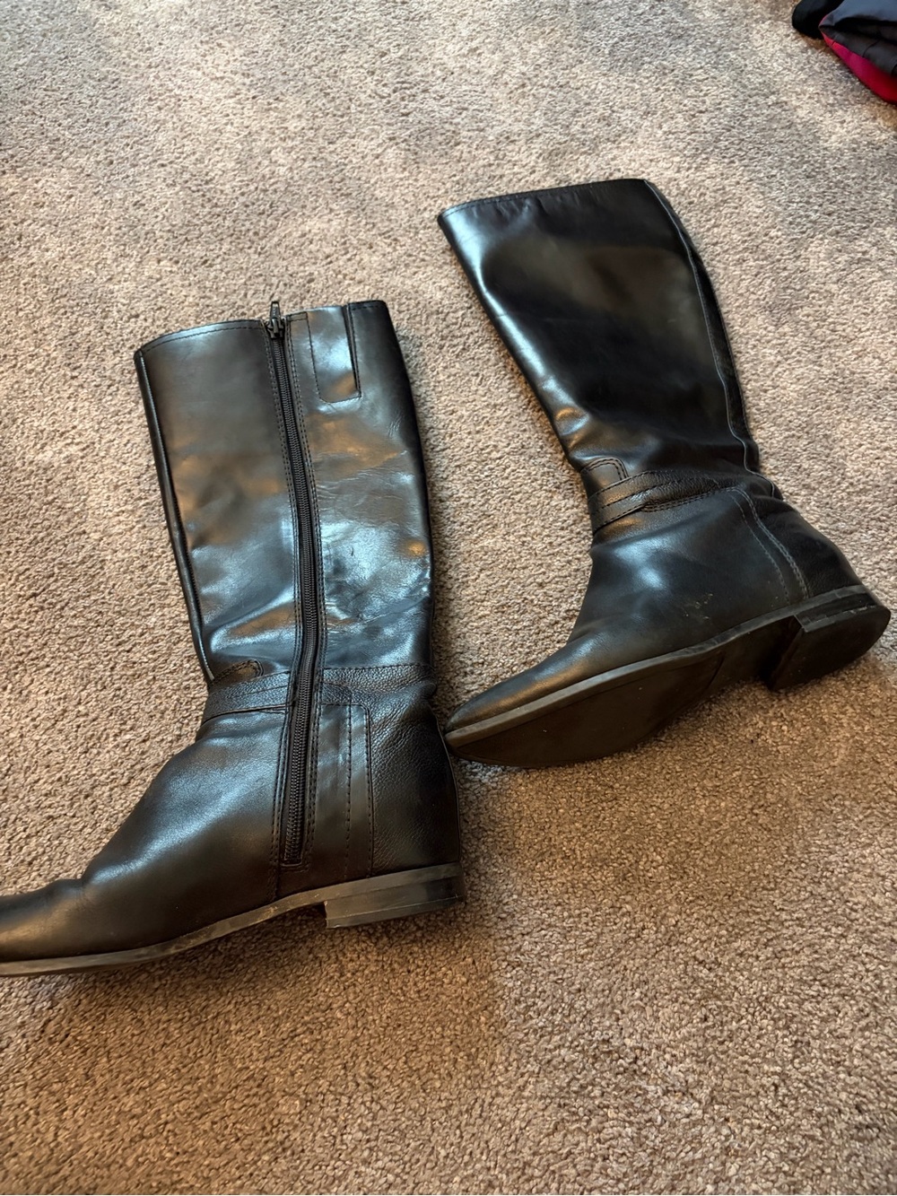 Nine West Black Leather Knee-High Zip Boots